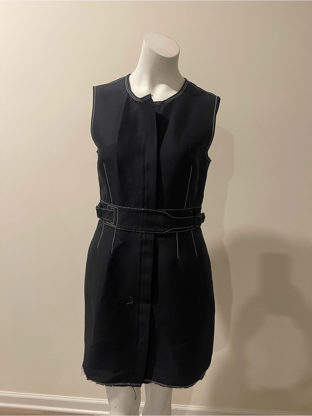 3.1 PHILLIP LIM Black w/ white topstitching zip front belted dress SZ 6